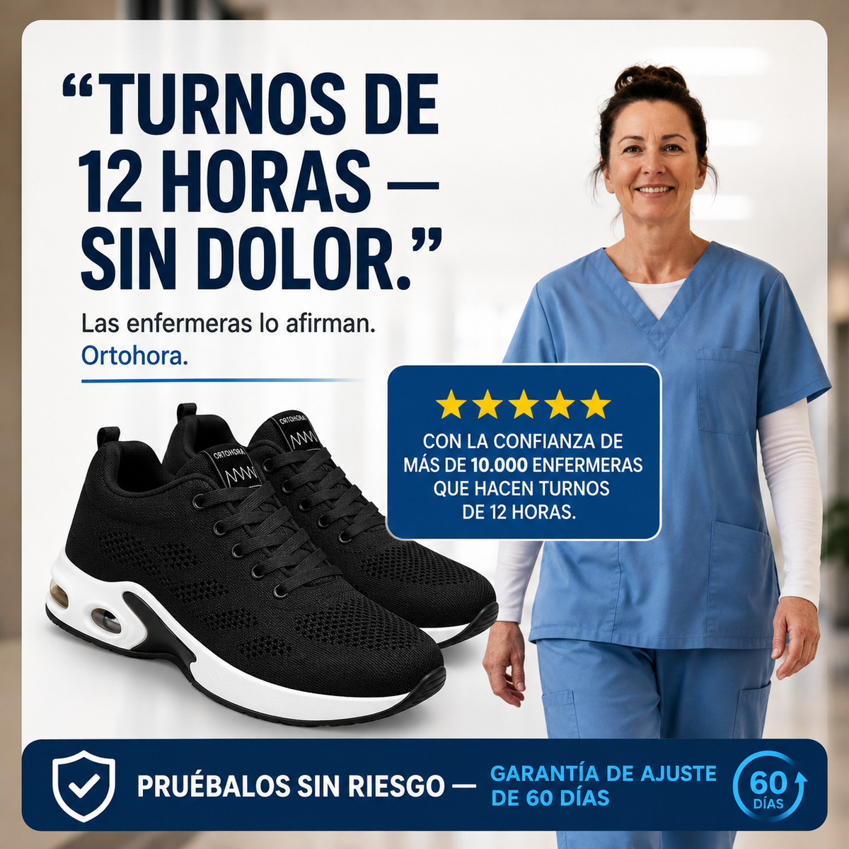 Orthora™ Pro — Zapatilla para Turnos de 12 Horas: Alivia el Dolor de Pies, Rodillas y Espalda Todo el Día